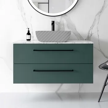 Elba Midnight Green Wall Hung Drawer Vanity 1000mm (Excludes Counter Top Basin) - Black Accents
