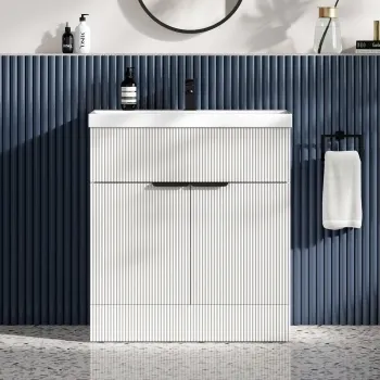 Havana Fluted Coastal White Basin Vanity 800mm - Black Accents
