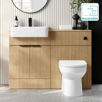 Sicily Fluted Country Oak Combination Vanity Basin and Miami Toilet 1200mm - Black Accents