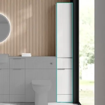 Sicily Fluted Coastal White Floor Standing Tall Cabinet Unit 1900x300mm - Chrome Handles