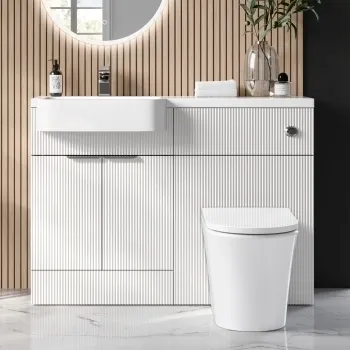 Sicily Fluted Coastal White Combination Vanity Basin and Tucson Toilet 1200mm - Chrome Handles - Left Handed