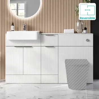 Sicily Fluted Coastal White Combination Vanity Basin with Marble Top 1500mm (Excludes Toilet) - Chrome Handles