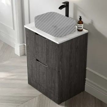 Crete Fluted Charcoal Elm Vanity Drawer with Marble Top 600mm - Excludes Counter Top Basin