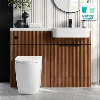 Sicily Fluted Black Walnut Combination Vanity Basin and Utah Comfort Height Toilet 1200mm - Black Accents - Right Handed