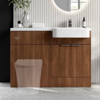 Sicily Fluted Black Walnut Basin Vanity and Back To Wall Toilet Unit 1200mm (Excludes Toilet) - Chrome Handles - Right Handed