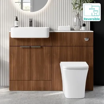 Sicily Fluted Black Walnut Combination Vanity Basin with Marble Top & Houston Toilet 1200mm - Chrome Handles