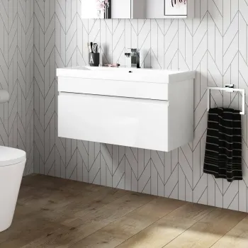 Trent Gloss White Wall Hung Basin Drawer Vanity 800mm