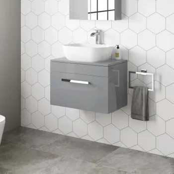 Avon Stone Grey Wall Hung Drawer Vanity with Curved Counter Top Basin 600mm