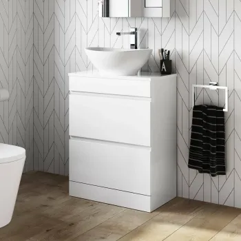 Trent Gloss White Vanity Drawer with Oval Counter Top Basin 600mm