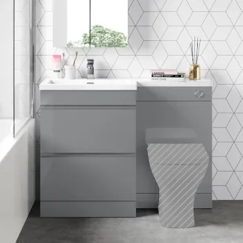 Trent Stone Grey Basin Vanity Drawer and Back To Wall Unit 1100mm - Left Handed