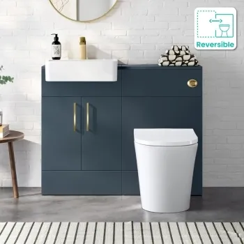 Harper Navy Blue Combination Vanity Basin & Tucson Toilet 1000mm - Brushed Brass Accents