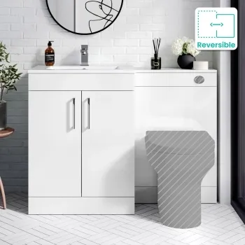 Mersey Gloss White Basin Vanity and Back To Wall Unit 1100mm -Excludes Toilet