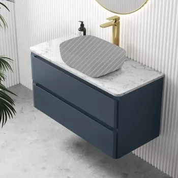 Corsica Inky Blue Drawer Vanity with Marble Top 1000mm - Excludes Counter Top Basin