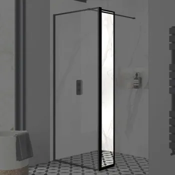 Munich Matt Black Framed Easy Clean 8mm Pivotal Wet Room Shower Glass Return Panel 250mm