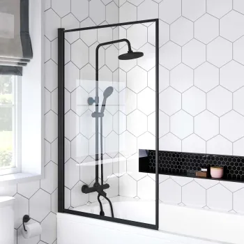 Zurich Easy Clean Matt Black Framed Bath Screen - 800mm