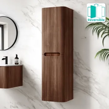 Sorrento Fluted Black Walnut Wall Hung Tall Cabinet 1400x400mm