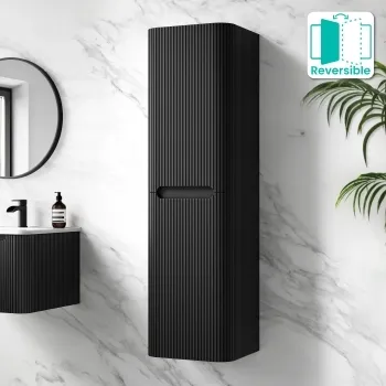 Sorrento Fluted Matt Black Wall Hung Tall Cabinet 1400x400mm