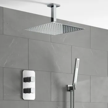 Galway Premium Ceiling Chrome Square Thermostatic Shower Set - 300mm Head & Hand Shower