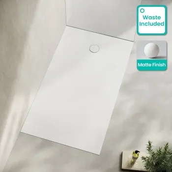 Seoul Low Profile Rectangular Matt White Stone Shower Tray 1600x800mm