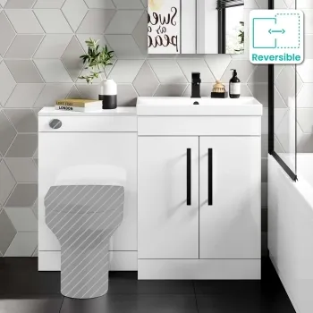 Avon Gloss White Basin Vanity and Back To Wall Unit 1100mm - Black Accents
