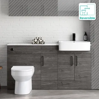 Harper Charcoal Elm Combination Vanity Basin with Marble Top & Miami Toilet 1500mm - Black Accents