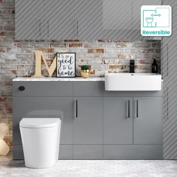 Harper Stone Grey Combination Vanity Basin with Marble Top & Boston Toilet 1500mm - Black Accents