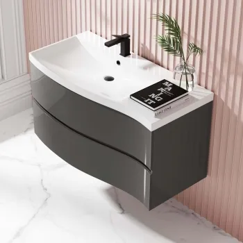 Bali Tungsten Grey Wall Hung Basin Drawer Vanity 1000mm - Left Handed