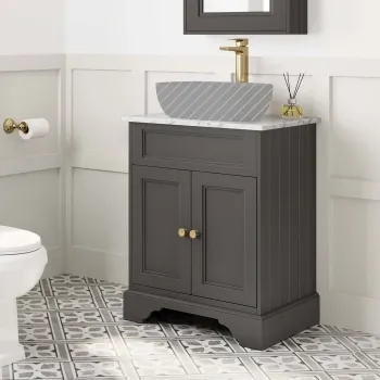 Lucia Graphite Grey Cabinet with Marble Top 640mm (Excludes Counter Top Basin) - Brushed Brass Accents