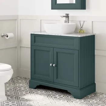 Lucia Midnight Green Vanity with Marble Top & Curved Counter Top Basin 840mm