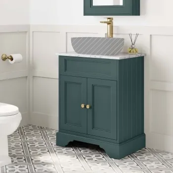 Lucia Midnight Green Cabinet with Marble Top 640mm (Excludes Counter Top Basin) - Brushed Brass Accents