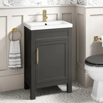 Bermuda Graphite Grey Basin Vanity 500mm - Brass Knurled Handles