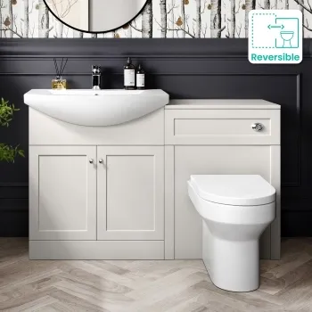 Capri Cotton White Combination Vanity Basin and Denver Toilet 1350mm - Chrome Handles