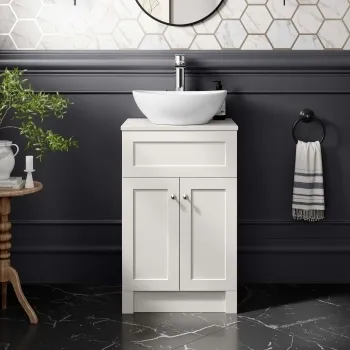 Milos Cotton White Vanity with Oval Basin 500mm - Brushed Handles