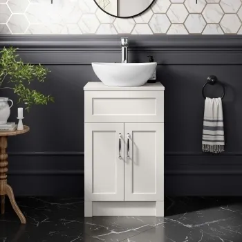 Milos Cotton White Vanity with Oval Basin 500mm - Traditional Handles