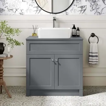 Milos Fog Grey Vanity with Troy Basin 800mm - Chrome Handles