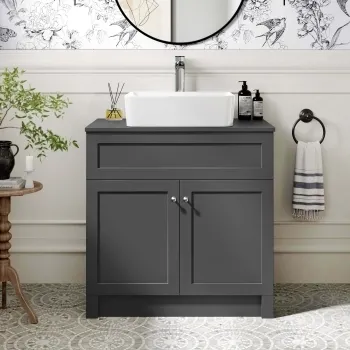 Milos Slate Grey Vanity with Troy Basin 800mm - Chrome Handles