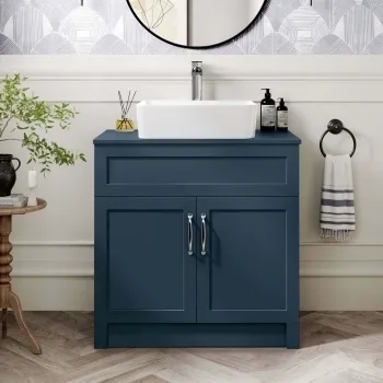 Milos Navy Blue Vanity with Troy Basin 800mm - Traditional Handles