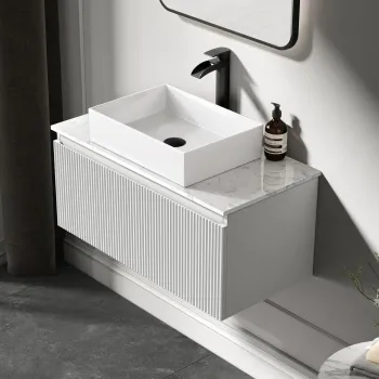 Malta Fluted Coastal White Wall Hung Drawer Vanity with Marble Top & Cody Basin 800mm