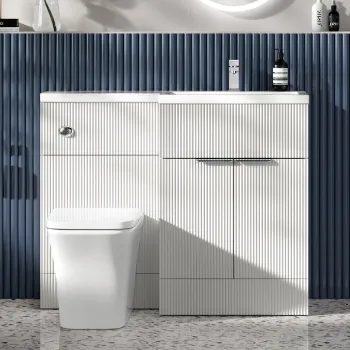 Havana Fluted Coastal White Combination Vanity Basin and Houston Toilet 1100mm - Chrome Handles - Right Handed