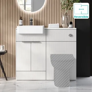 Sicily Fluted Coastal White Vanity and Back To Wall Toilet Unit 1000mm (Excludes Toilet) - Chrome Handles