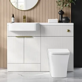 Sicily Fluted Coastal White Combination Vanity Basin and Houston Toilet 1200mm - Brushed Brass Accents - Left Handed
