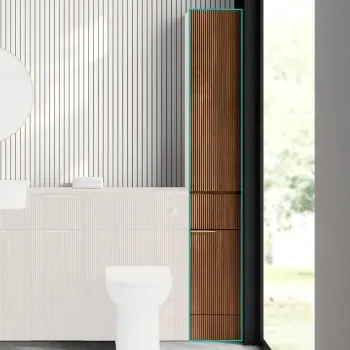 Sicily Fluted Black Walnut Floor Standing Tall Cabinet Unit 1900x300mm - Brushed Brass Accents