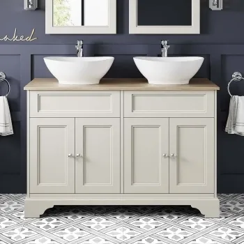 Lucia Chalk White Double Vanity With Oak Effect Top & Oval Counter Top Basin 1200mm