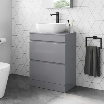 Trent Stone Grey Vanity Drawer with Curved Counter Top Basin 600mm