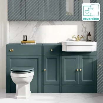 Monaco Midnight Green Combination Vanity Traditional Basin and Hudson Toilet with Wooden Seat 1500mm - Brushed Brass Accents