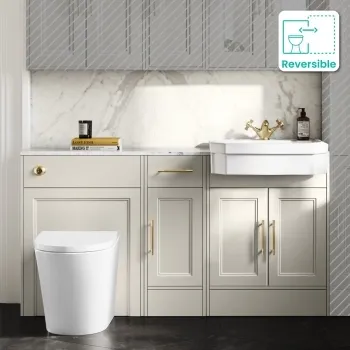 Monaco Chalk White Combination Vanity Traditional Basin with Marble Top and Boston Toilet 1500mm - Brass Knurled Handles