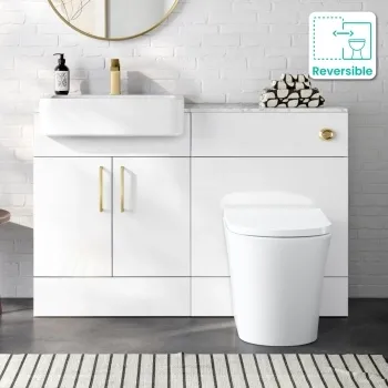 Harper Gloss White Combination Vanity Basin with Marble Top & Tucson Toilet 1200mm - Brushed Brass Accents