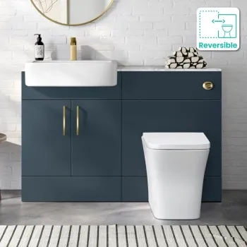Harper Navy Blue Combination Vanity Basin with Marble Top & Houston Toilet 1200mm - Brushed Brass Accents