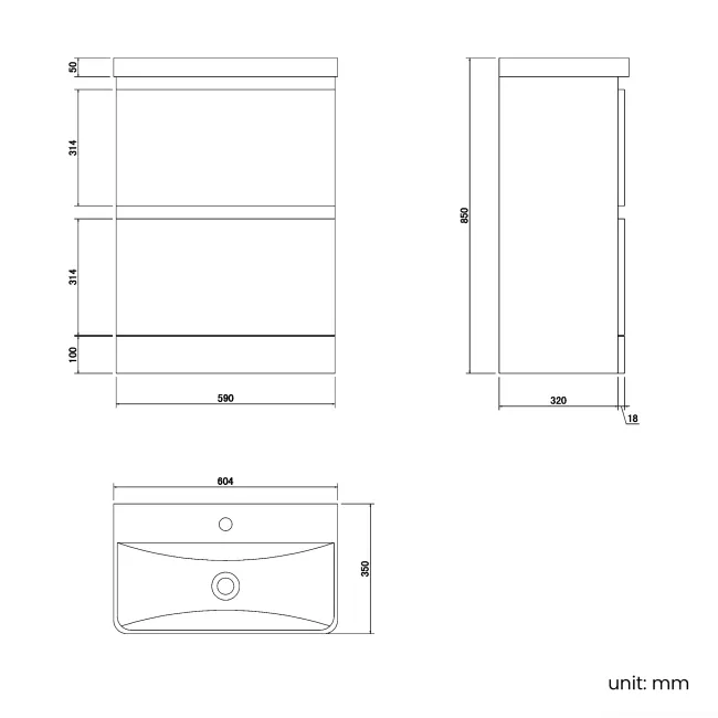 100% Waterproof - Corsica Gloss White PVC Slimline Basin Drawer Vanity 600mm