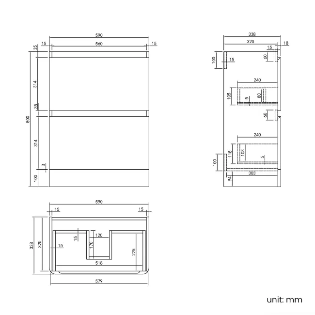 100% Waterproof - Corsica Gloss White PVC Slimline Basin Drawer Vanity 600mm
